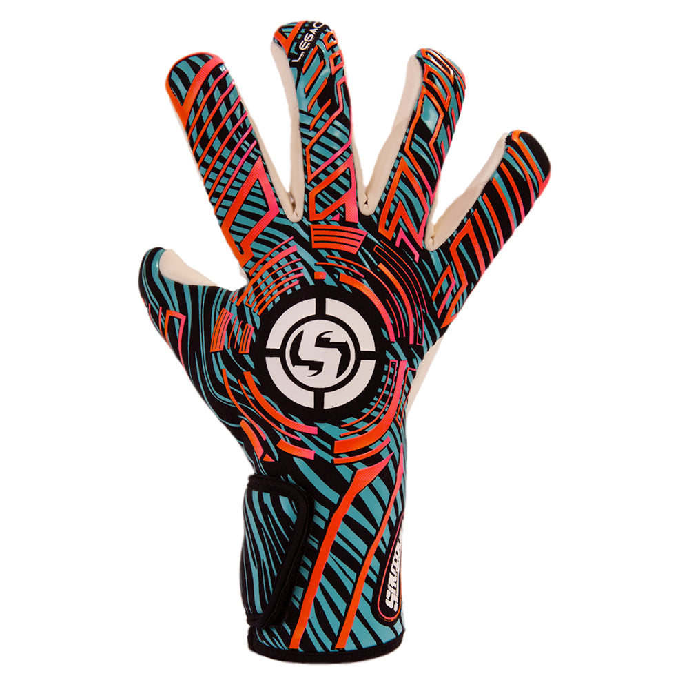 Close-up of negative cut goalkeeper gloves emphasizing superior fit and grip. New goalkeeper gloves by SAVIOUR GK start at size 4 goalkeeper gloves