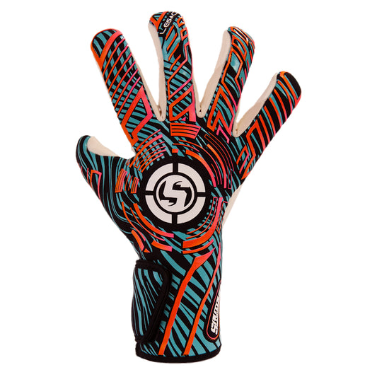 Close-up of negative cut goalkeeper gloves emphasizing superior fit and grip. New goalkeeper gloves by SAVIOUR GK start at size 4 goalkeeper gloves