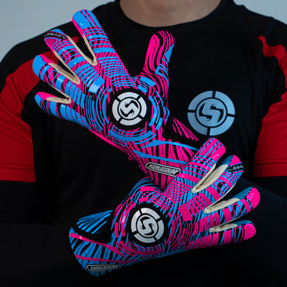 Saviour GK's Modern Junior Goalkeeper Gloves in Dynamic Blue and Pink - Soccer Keeper Gloves. Elevate Your Goalkeeping Game.