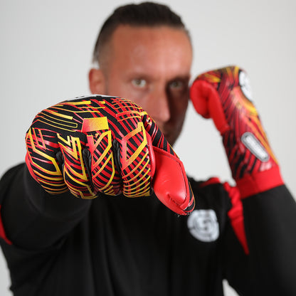 Hands wearing Adult Removable Strapless Goalkeeper Gloves, demonstrating the tight negative cut fit and flexibility.