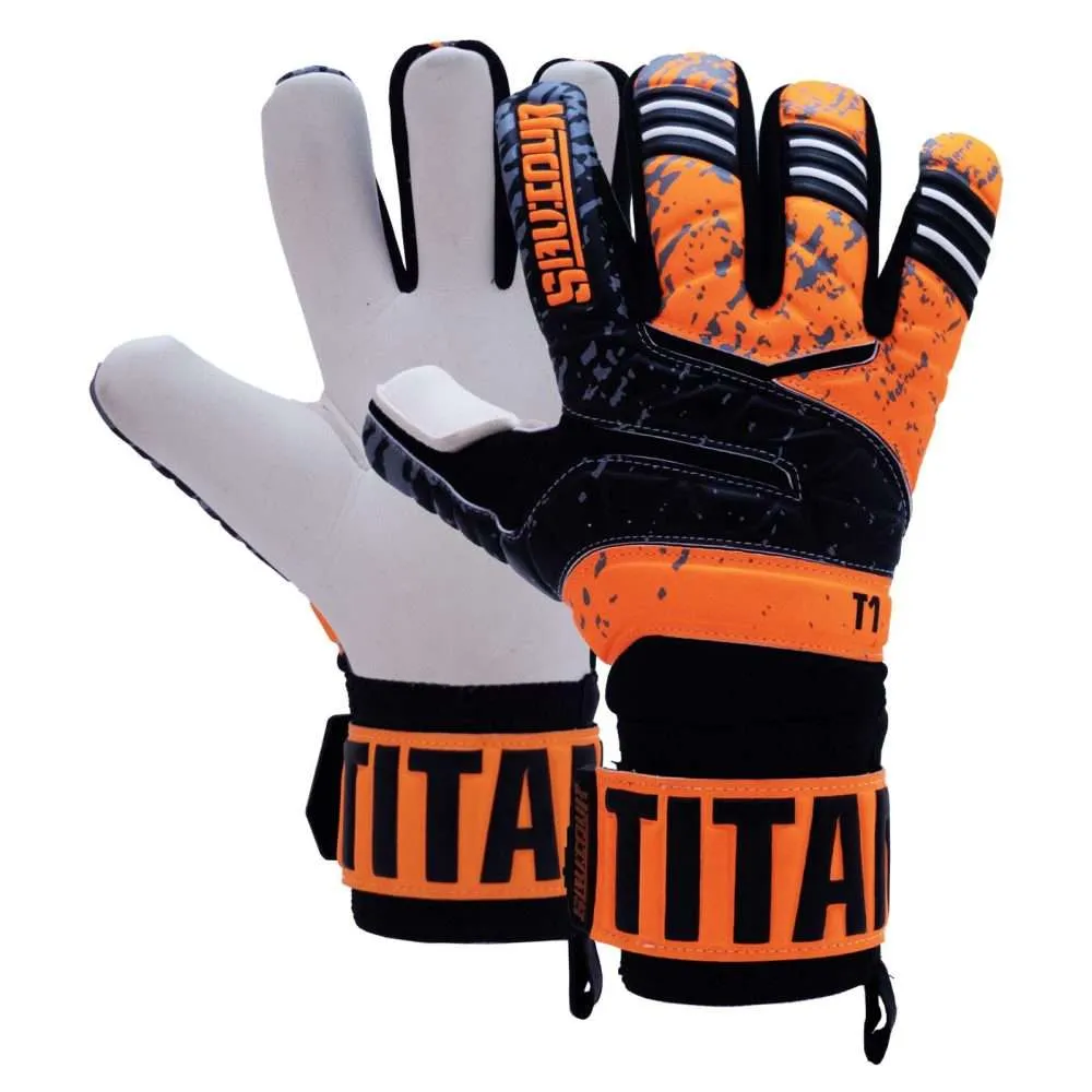 Saviour GK's Signature Orange Negative Cut junior Goalie Gloves with finger protection - Exceptional Goalkeeper Gloves with finger spines