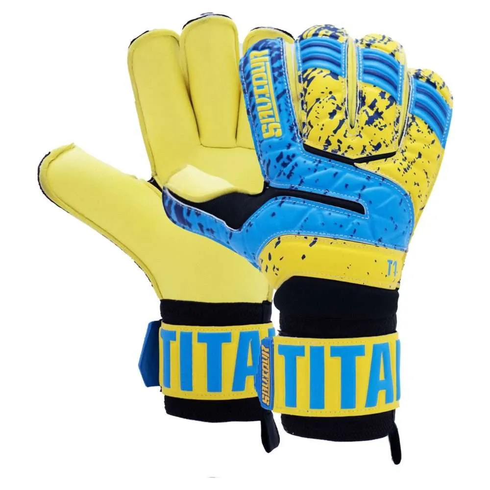 Premium Saviour GK Roll Finger junior finger save Gloves in Striking Blue and Yellow, Engineered for Ultimate Finger Protection and Grip.
