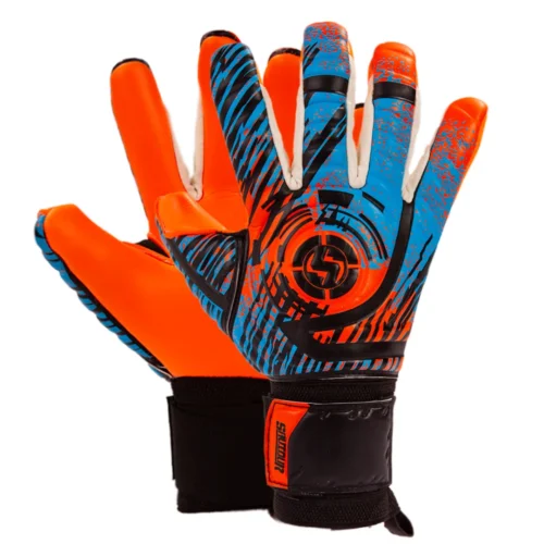 Young goalkeeper in a diving save, wearing affordable yet durable cheap GK gloves.