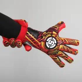 Detail shot of the snug fit and latex palm on Strapless Negative Cut Goalkeeper Gloves for adult players.