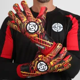 Close-up of Adult Removable Strapless Goalkeeper Gloves showing the adjustable wrist strap feature.